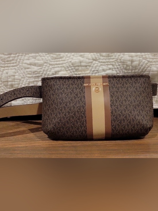 Michael Kors Handbags - Michael Kors Brown and Tan Signature Stripe Waist Bag- Never Used! S/M